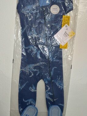 Burt's Bees Baby Blue Dinosaur Skeleton Footed Sleeper